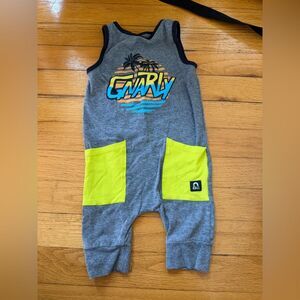 RAGS Sleeveless gray “GNARLY” tank romper size 6-12m